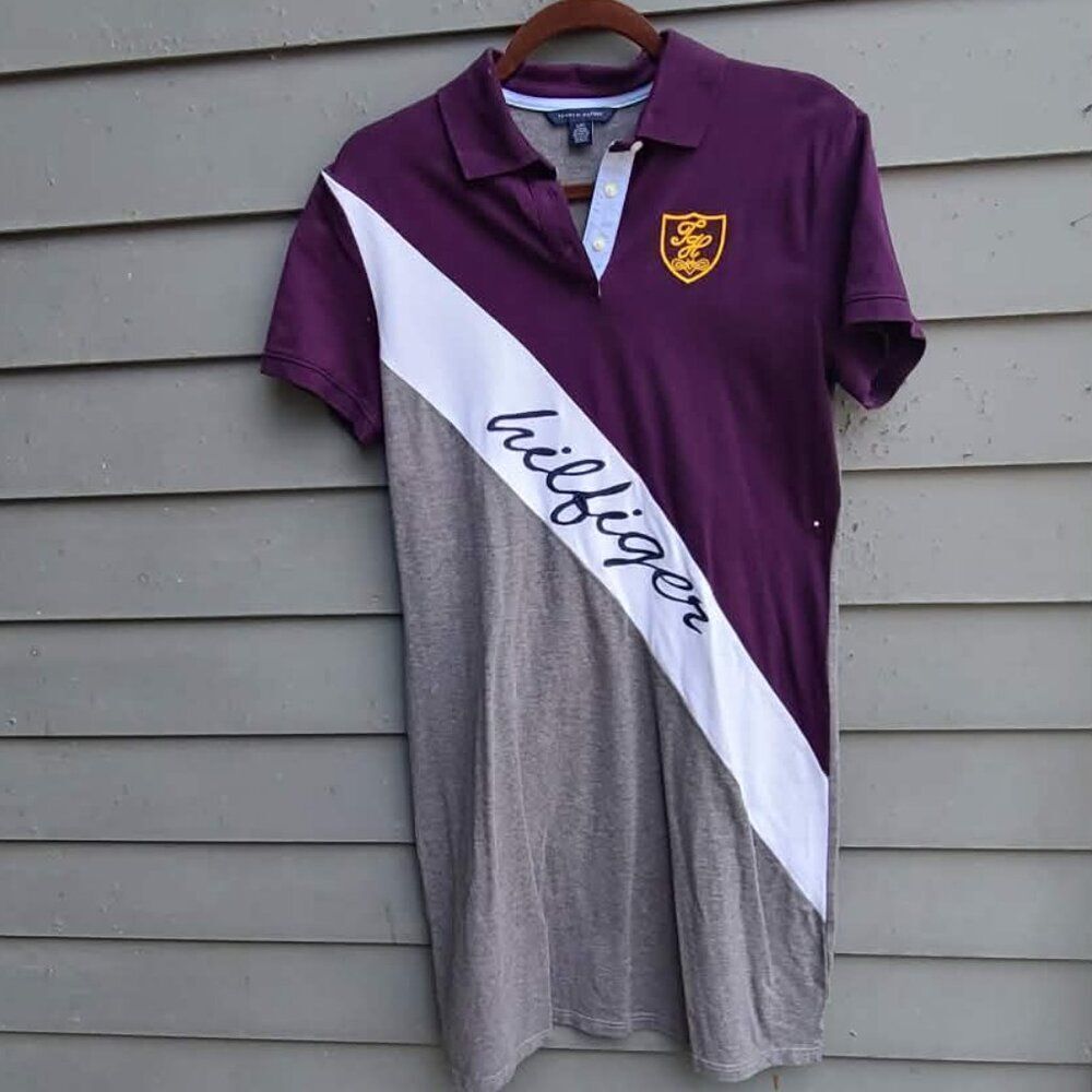Tommy Hilfiger Gray Purple Logo Dress Never Worn size Large